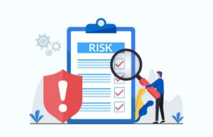 Risk Management concept. Risk control with shield symbol.