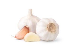 close-up of a garlic bulb on a table
