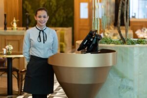 Portrait receptionist-standing hotel