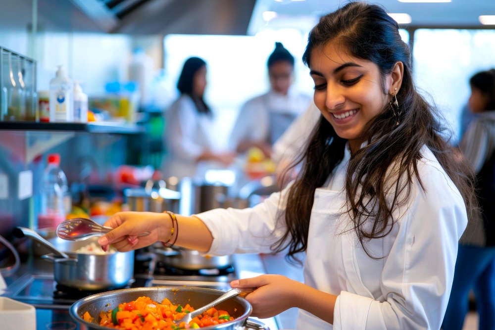 indian girl hosting healthy cooking competition