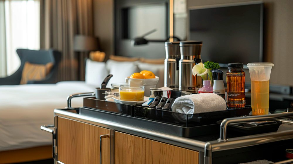 photo room service cart with amenities