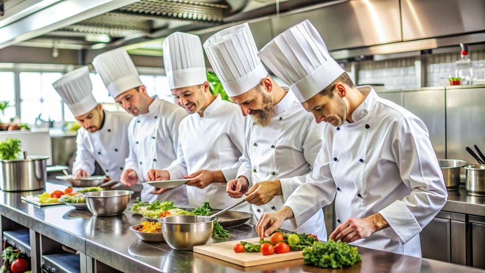 Group of chefs working in the kitchen