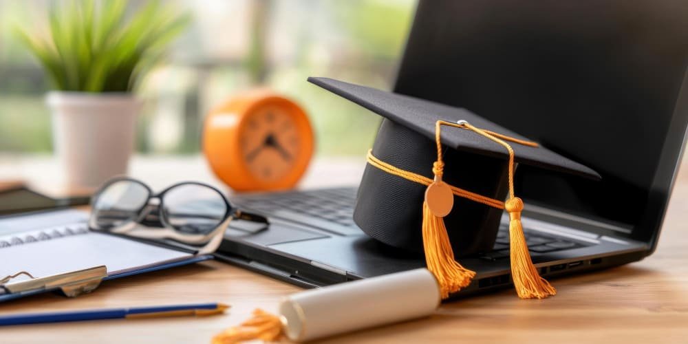  A graduation cap and a graduation cap on a table