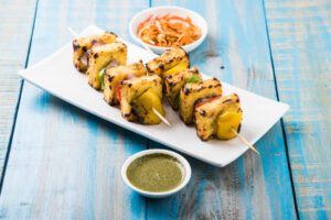 Malai paneer tikka kabab is an indian dish made from chunks of cottage