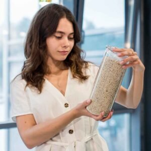 Portrait of woman shopping organic products