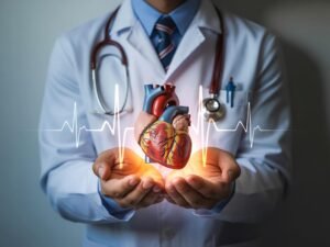 Doctor holding anatomical heart model