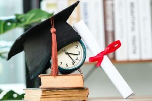 High angle view of clock on table