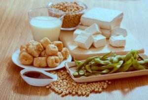 Soy product: raw tofu, tempeh, soy milk, soy sauce