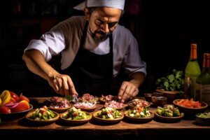chef sniffing smell of cooked dish