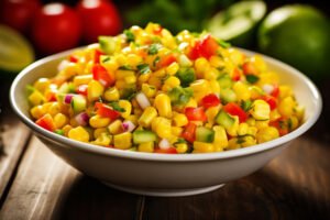 Fresh avocado and corn salad bowl