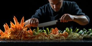 Chef creating intricate vegetable