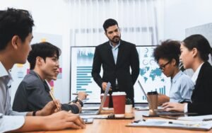 
Businessman presenting data analysis 