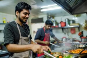Joyful moments of cooking together celebrating the pleasure of delicious food