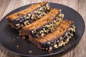 Pieces of zucchini dough with nuts and raisins delicious dessert