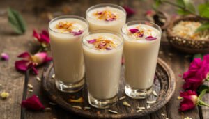 Minimalistic and elegant glasses of thandai