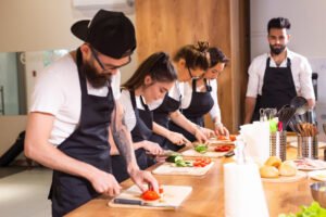 Cooking course senior male chef