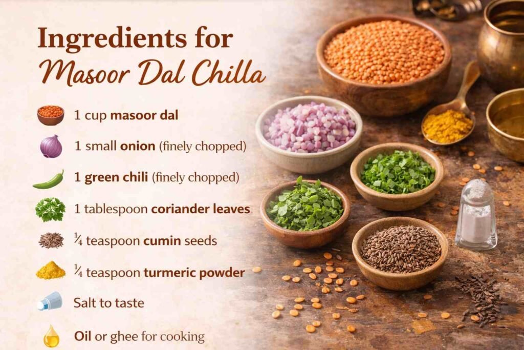 Ingredients for Masoor Dal Chilla