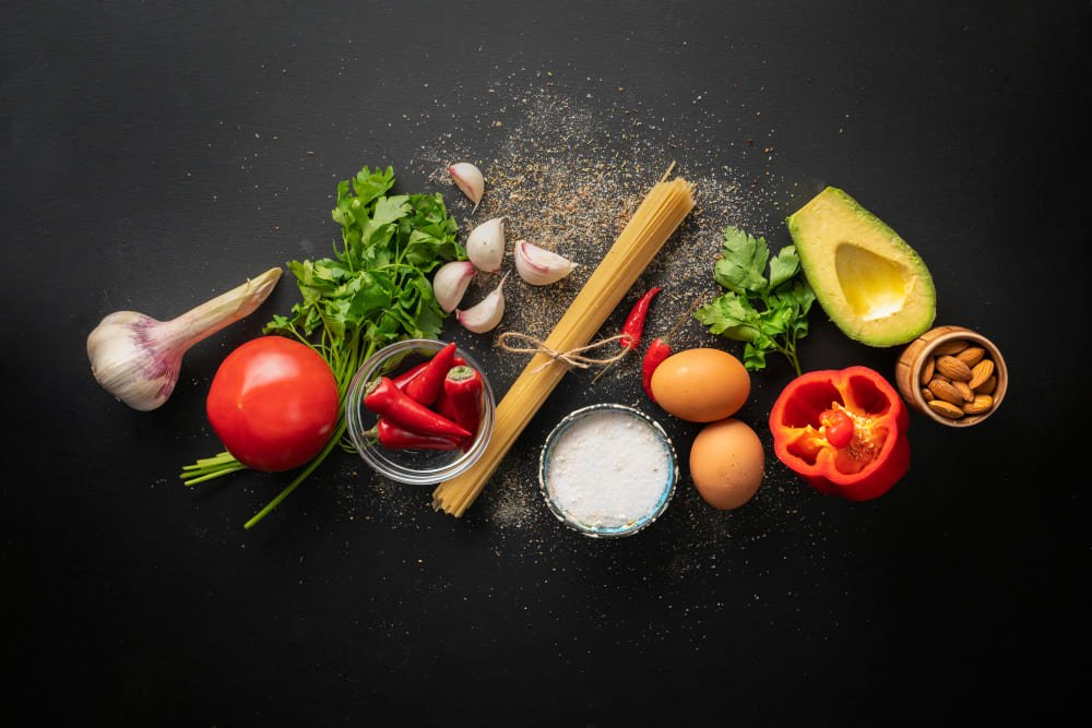 Raw ingredients for cooking spaghetti