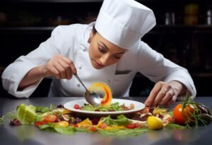 Photo of chef garnishing food