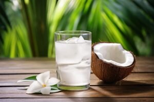 Fresh summer drink of young coconut water