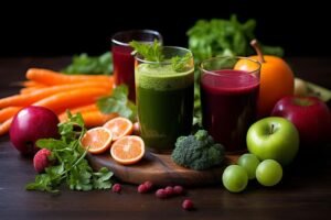 Variety of fruit and juice