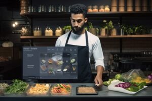 dedicated food shop employee action show them counter skillfully