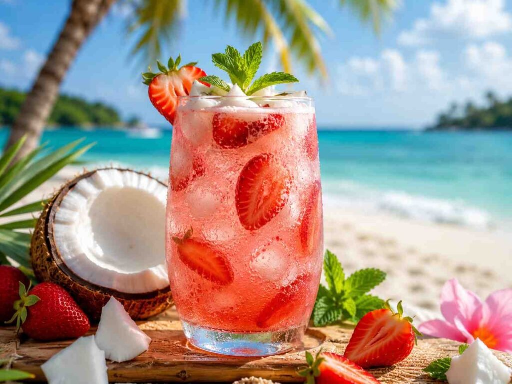 Strawberry Coconut Fizz: one of the delicious coconut drinks