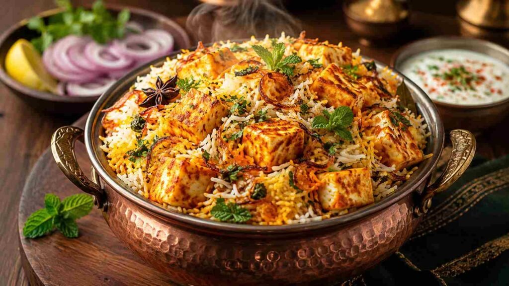 Paneer biryani is one of the most searched veg types of biryani in India.