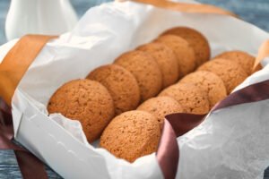 Box with delicious oatmeal cookies