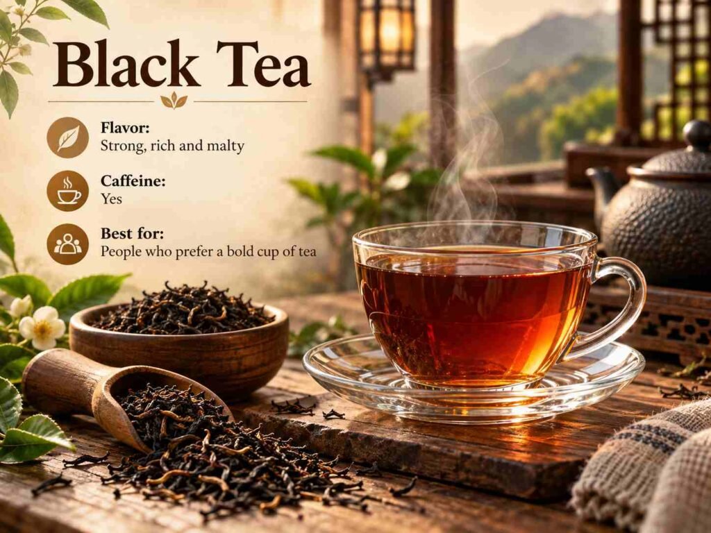 Black tea is another classic healthy tea made from Camellia sinensis.