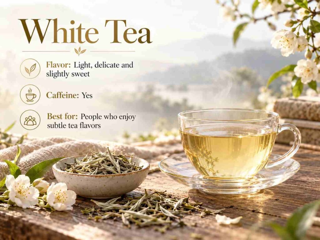 White tea is known for its delicate flavor and subtle aroma.